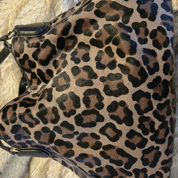 COACH Large Edie Ocelot Leopard Print Haircalf Leather Shoulder Bag 33605 $1200 - Picture 3 of 10